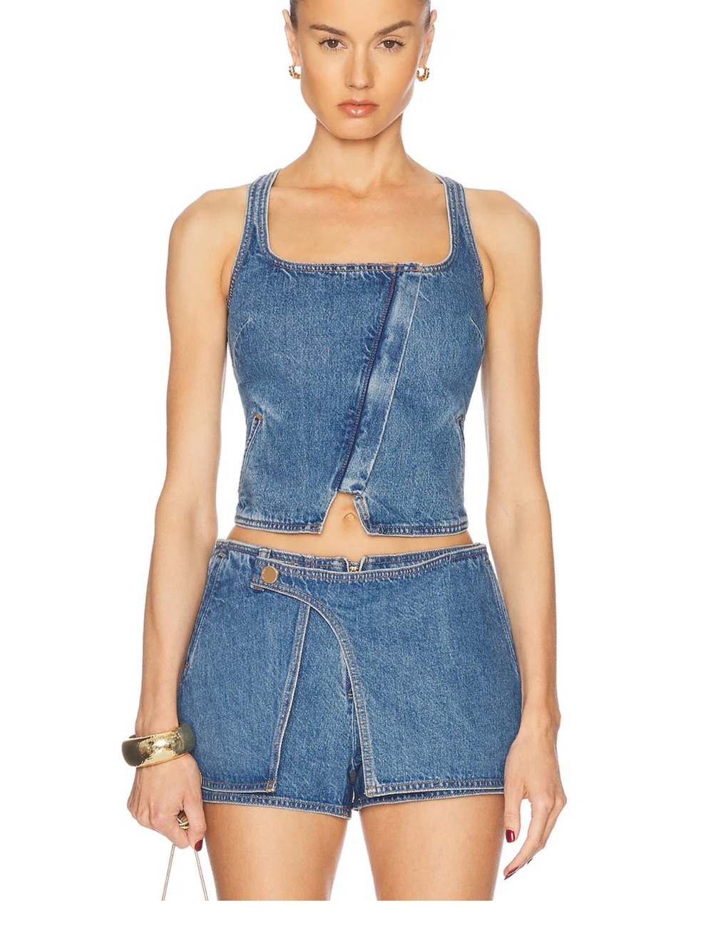 cult gaia Blue Denim Square-Neck Tank